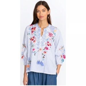 Johnny Was Women’s Miro Tassle Embroidered Cotton Blouse Size xl hummingbird